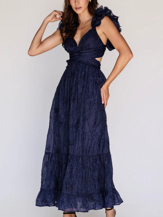Navy Embroidered Maxi Dress