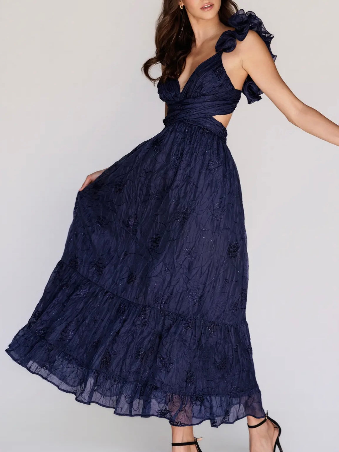 Navy Embroidered Maxi Dress