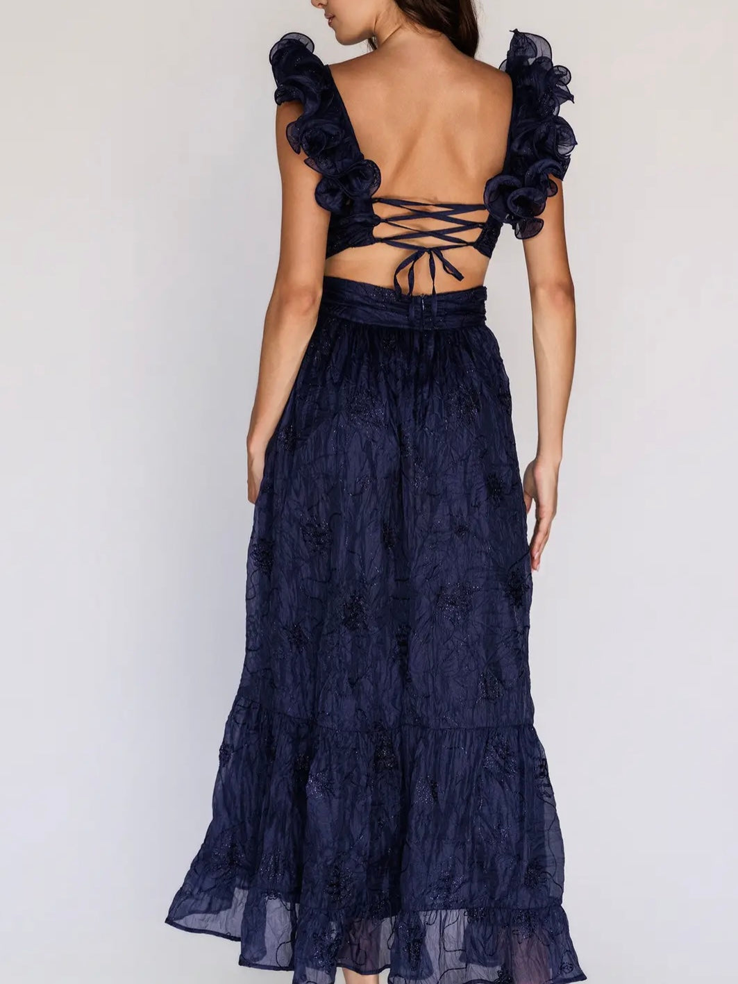 Navy Embroidered Maxi Dress