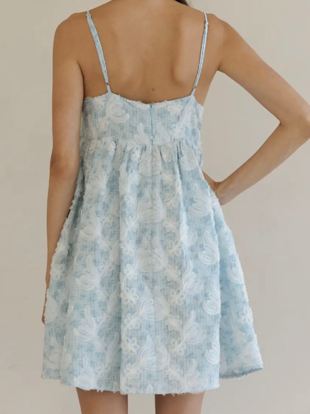 Blue Textured Floral Mini Dress