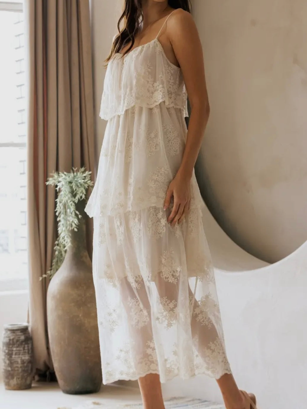 Ivory Floral Lace Midi