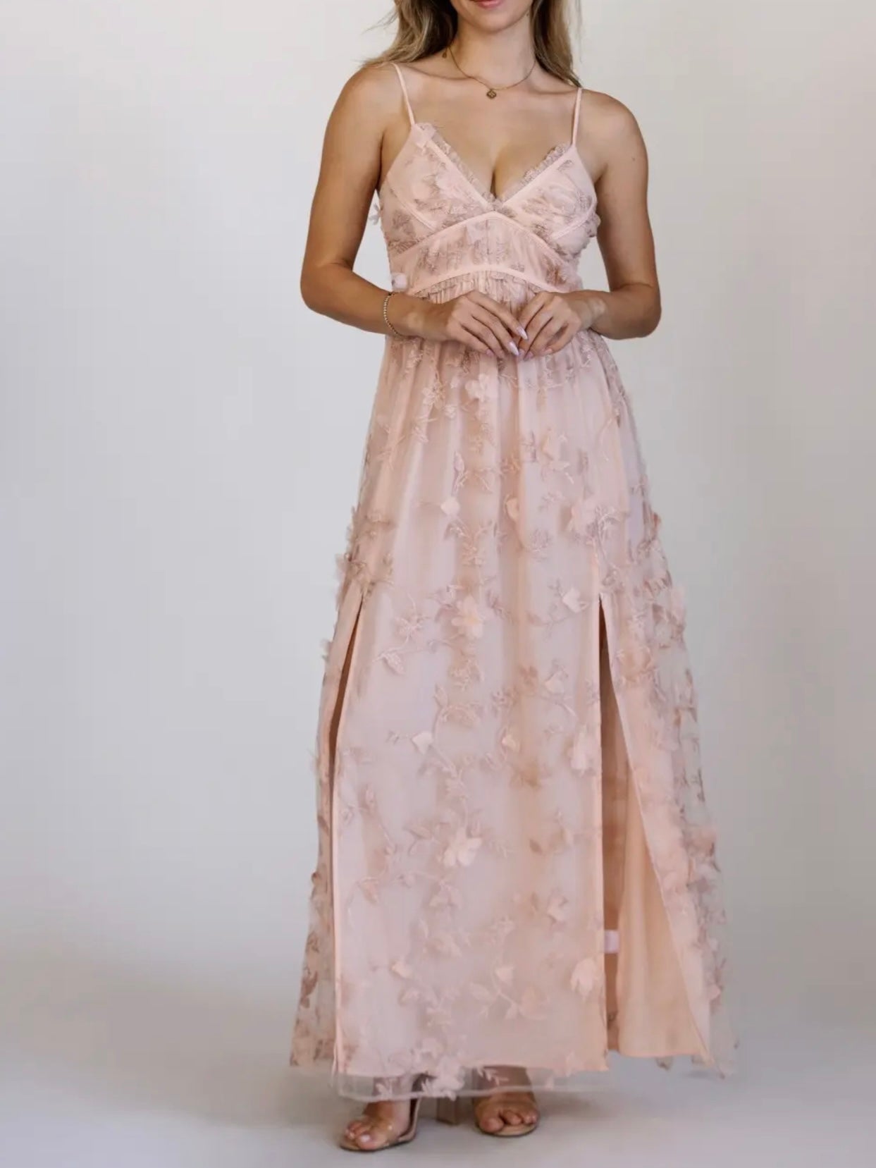 Blush Floral Embroidered Maxi