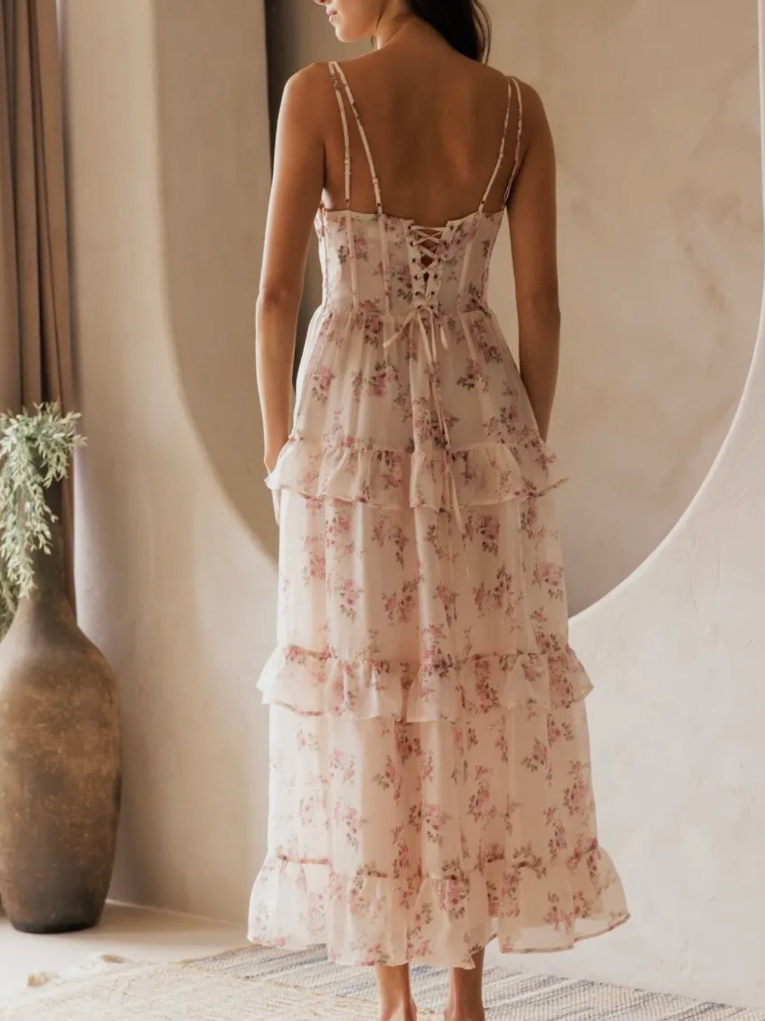 Blush Tiered Floral Midi