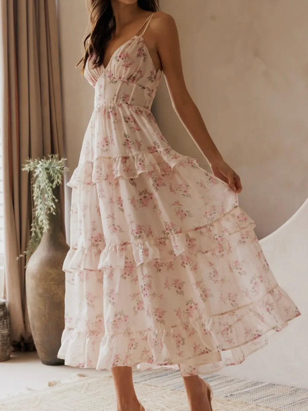 Blush Tiered Floral Midi