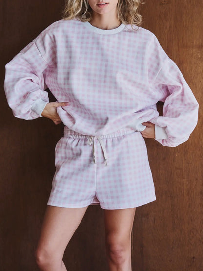 Khaki Gingham Lounge Set