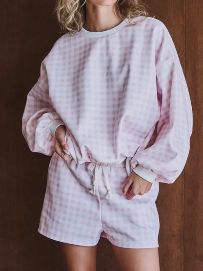 Khaki Gingham Lounge Set