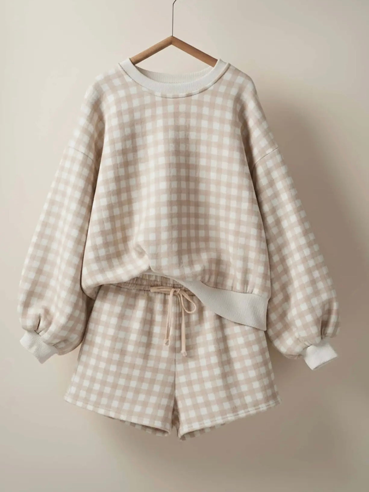 Khaki Gingham Lounge Set