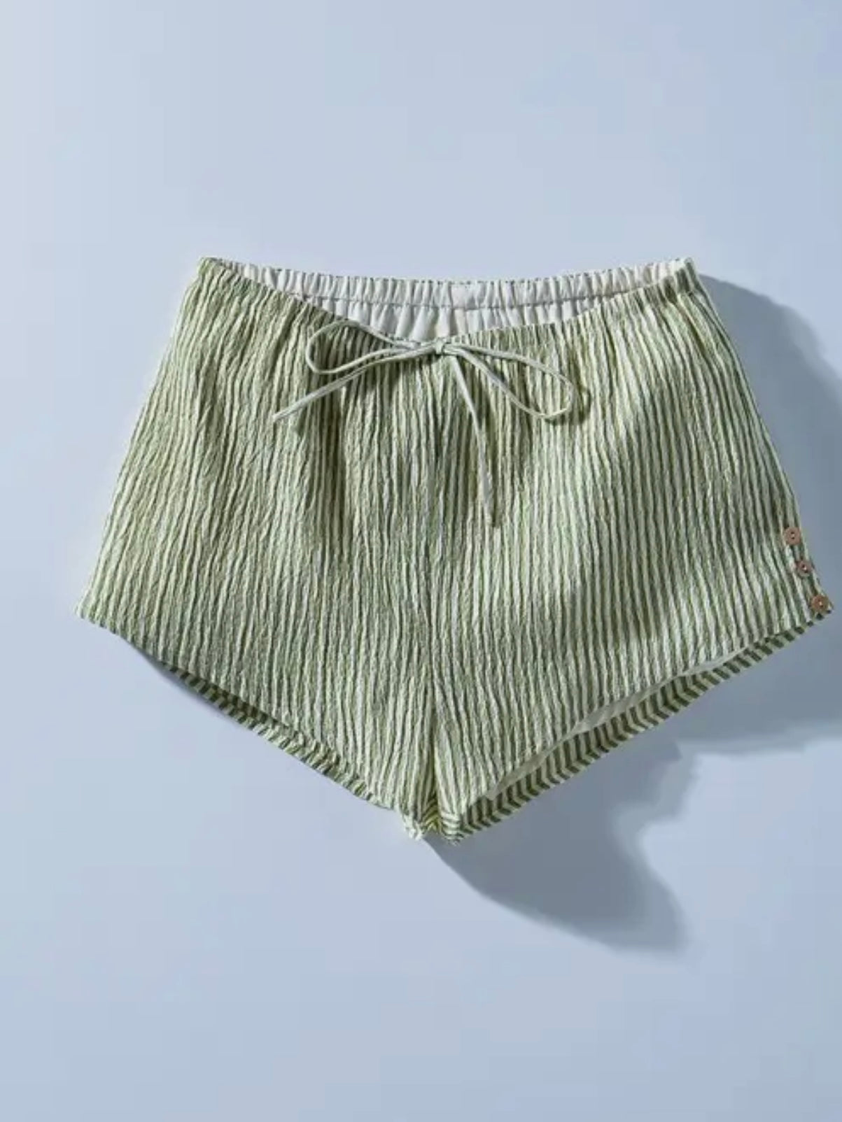 Sage Crinkle Stripe Shorts