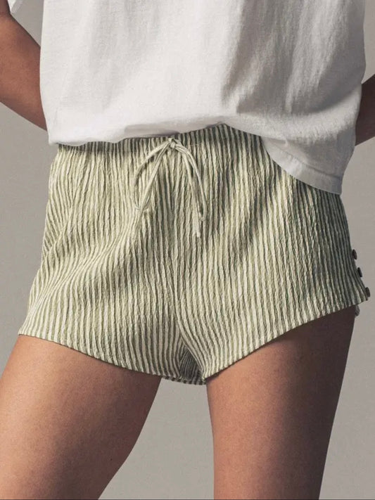 Sage Crinkle Stripe Shorts