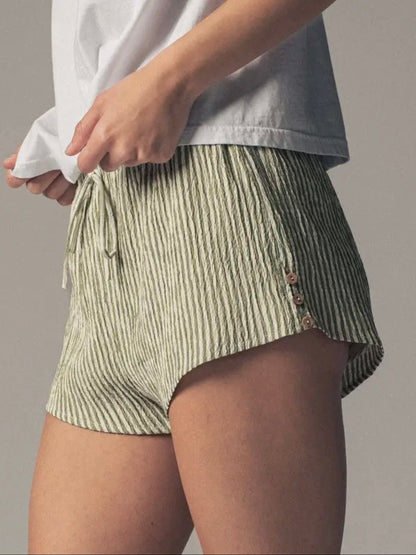 Sage Crinkle Stripe Shorts