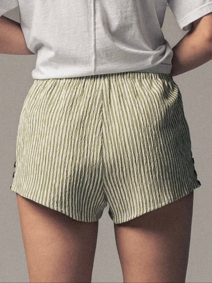 Sage Crinkle Stripe Shorts