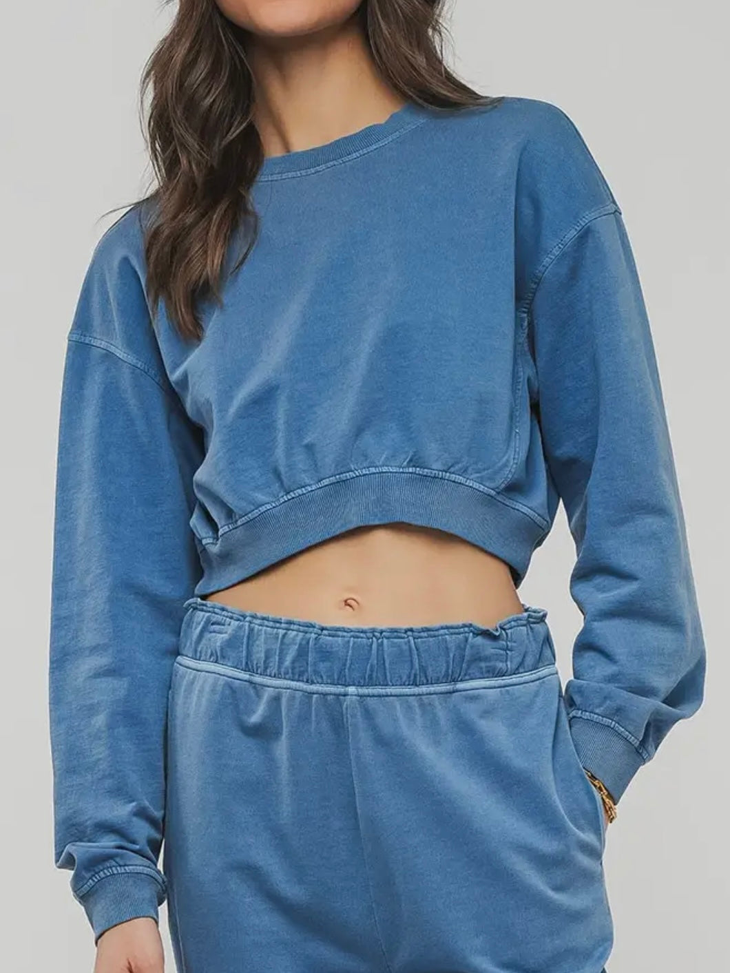 Blue Mineral Wash Crop Sweatshirt