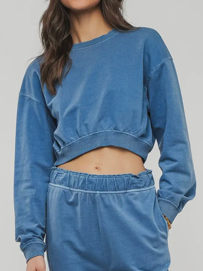 Blue Mineral Wash Crop Sweatshirt