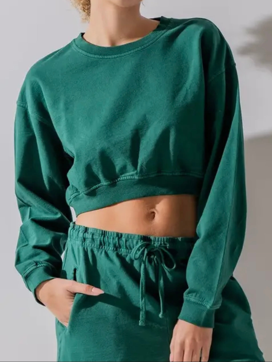 Green Mineral Wash Crop Sweatshirt