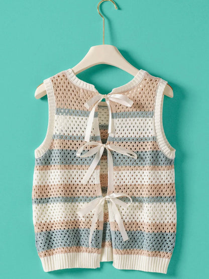 Blue Stripe Crochet Knit Tank