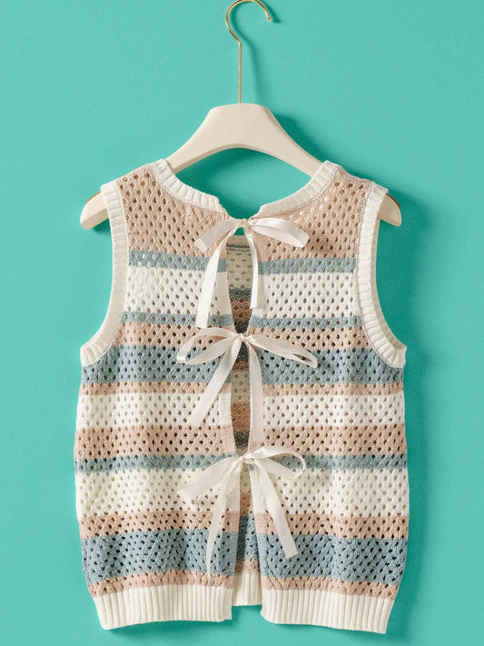 Blue Stripe Crochet Knit Tank