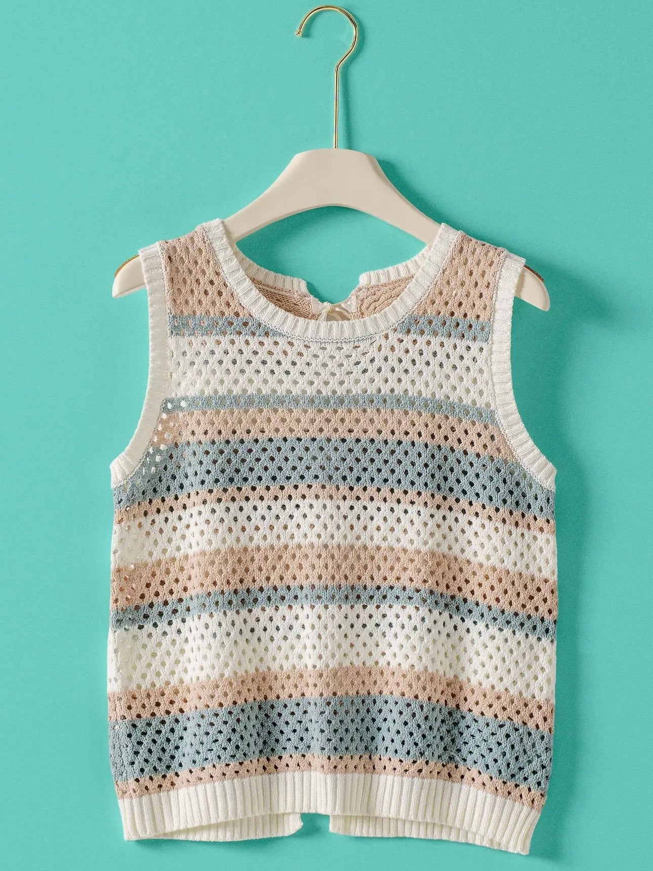 Blue Stripe Crochet Knit Tank
