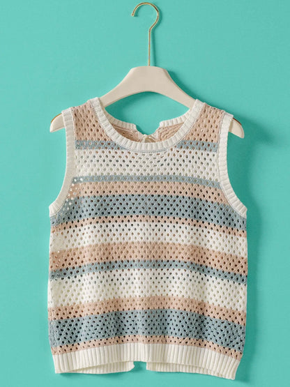 Blue Stripe Crochet Knit Tank