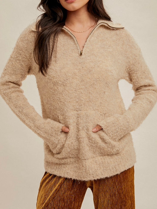 Gray Half Zip Pullover Sweater