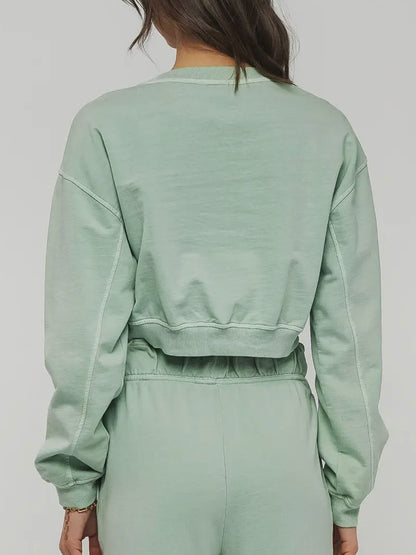 Green Mineral Wash Crop Sweatshirt