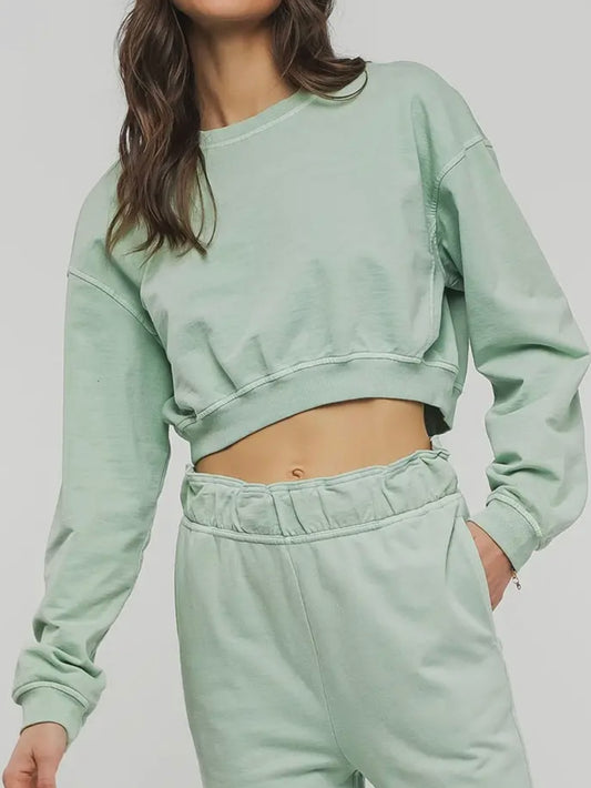 Green Mineral Wash Crop Sweatshirt