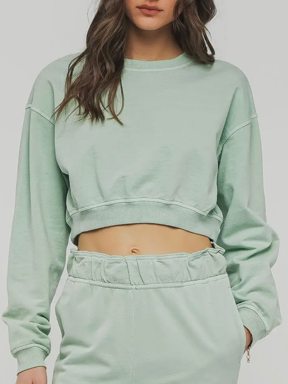 Green Mineral Wash Crop Sweatshirt