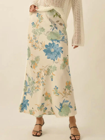 Cream Floral Maxi Skirt