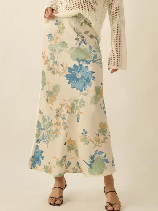 Cream Floral Maxi Skirt