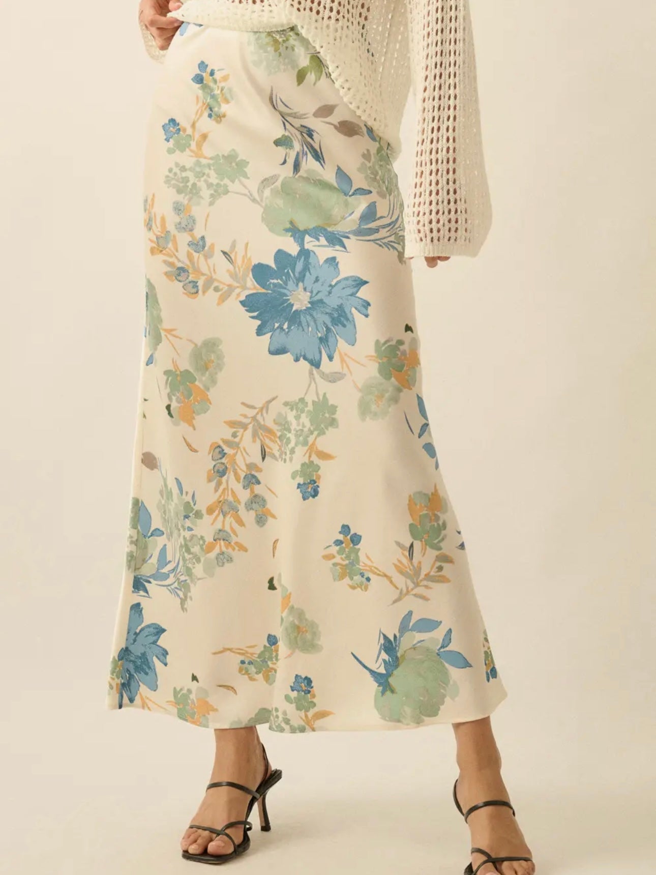 Cream Floral Maxi Skirt