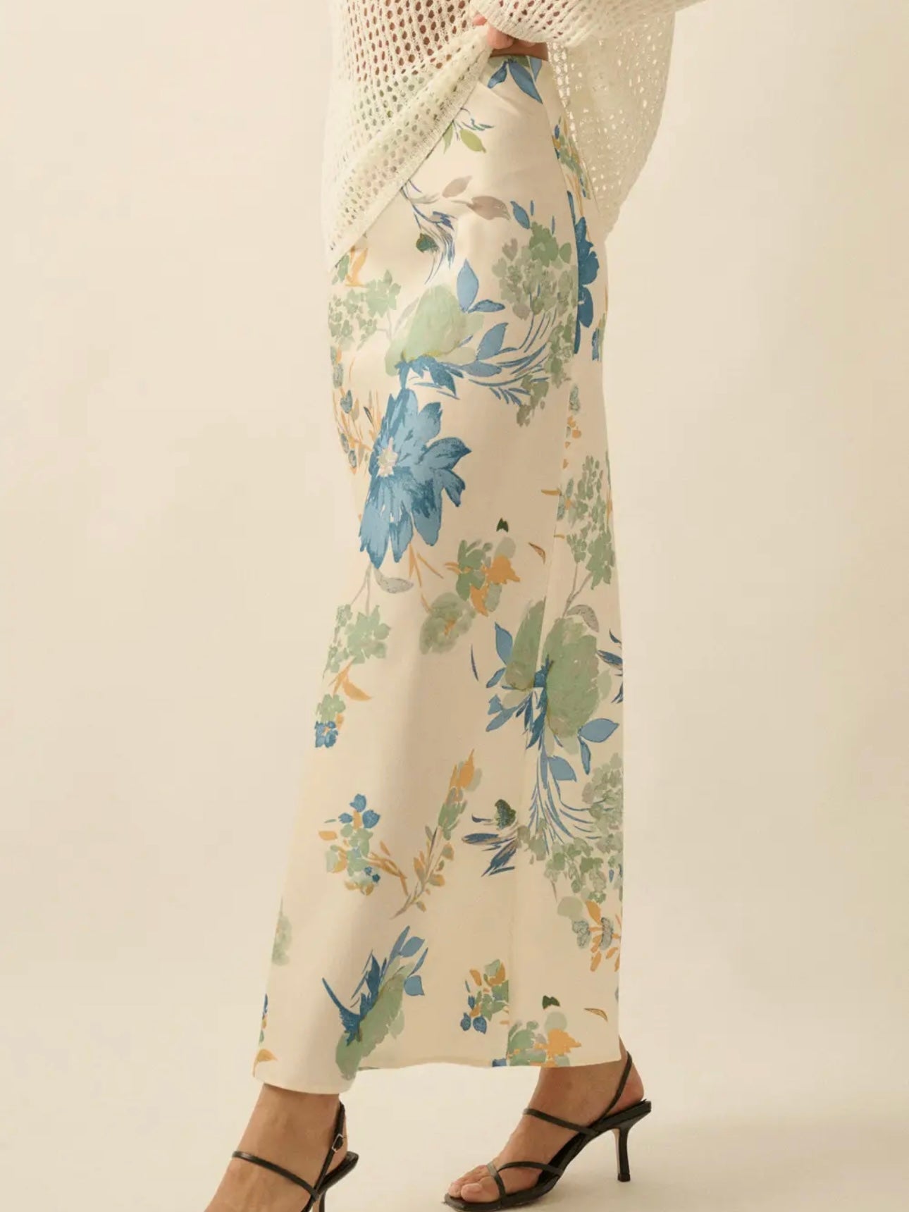 Cream Floral Maxi Skirt