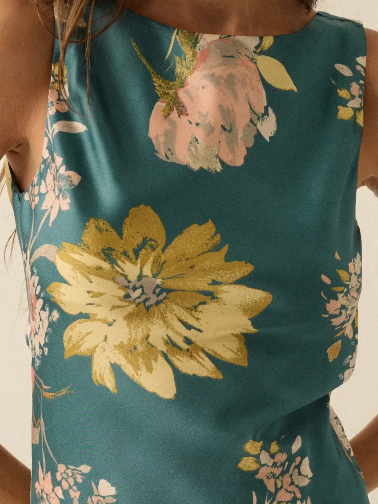 Teal Floral Cowl-Back Maxi