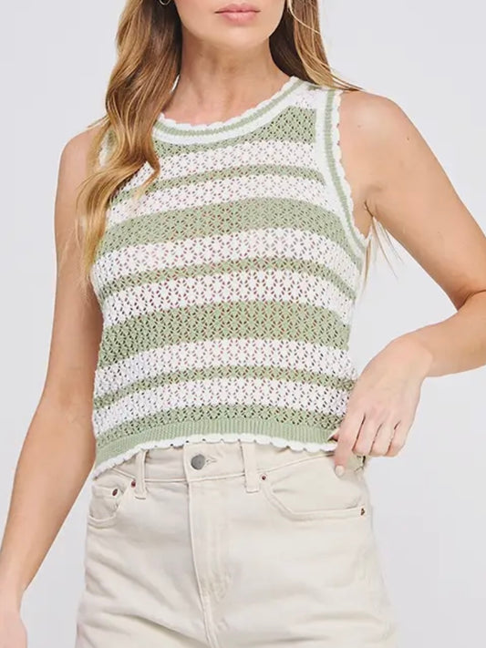Sage Scallop Edge Knit Tank