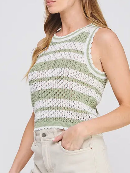 Sage Scallop Edge Knit Tank