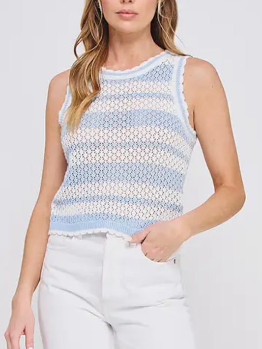 Blue Scallop Edge Knit Tank