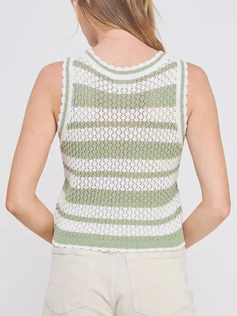 Sage Scallop Edge Knit Tank