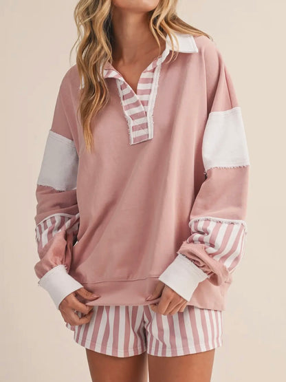 Pink Striped Collared Set