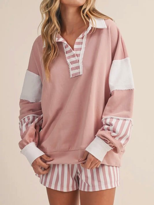 Pink Striped Collared Set