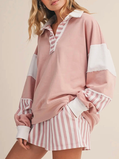 Pink Striped Collared Set