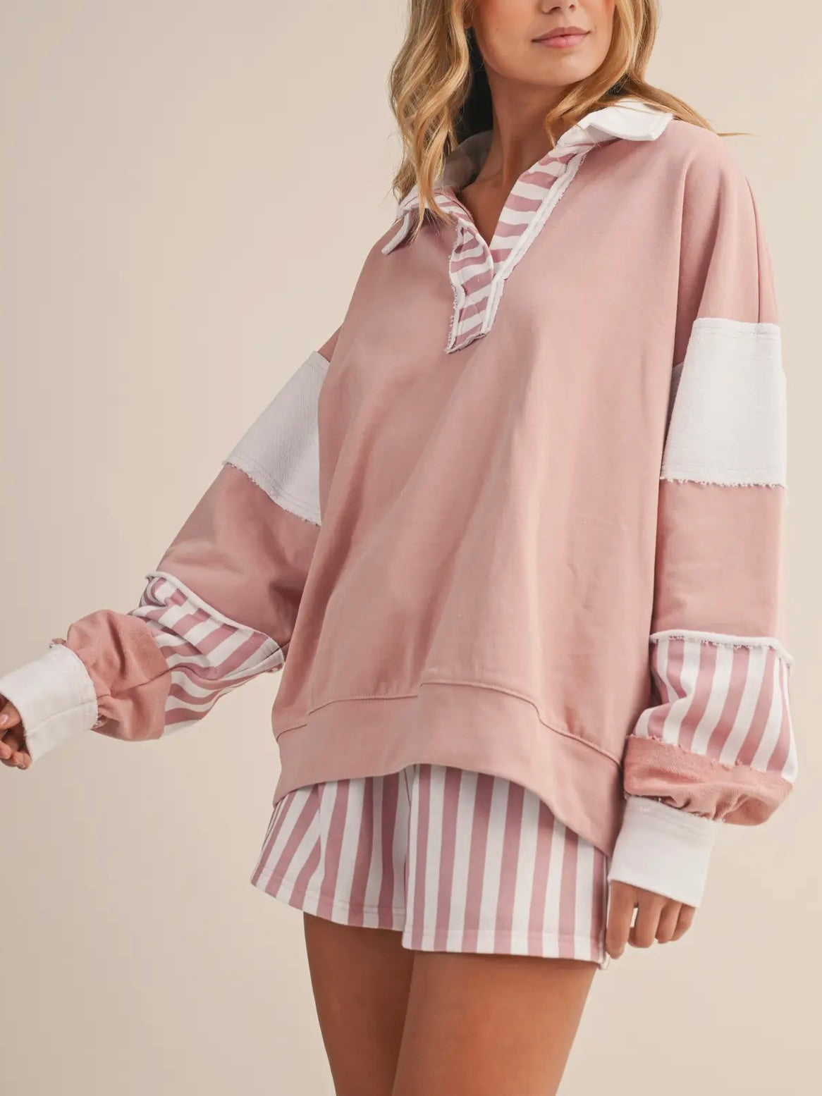 Pink Striped Collared Set