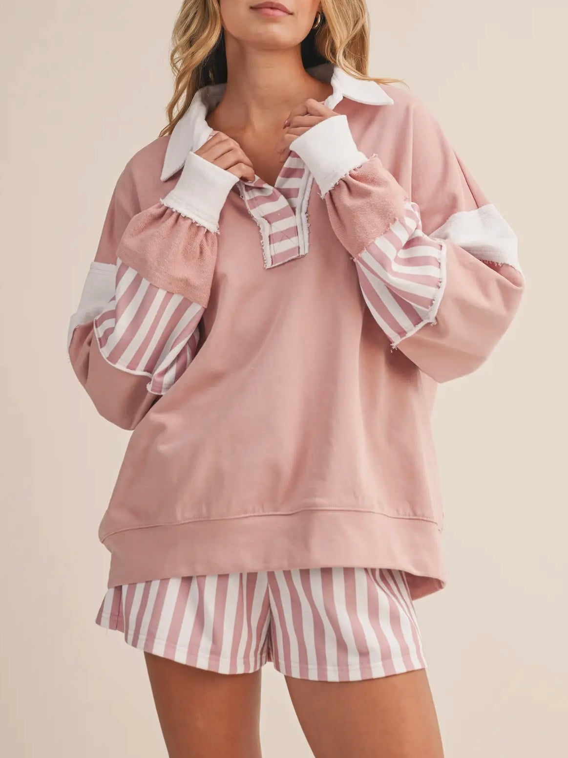 Pink Striped Collared Set