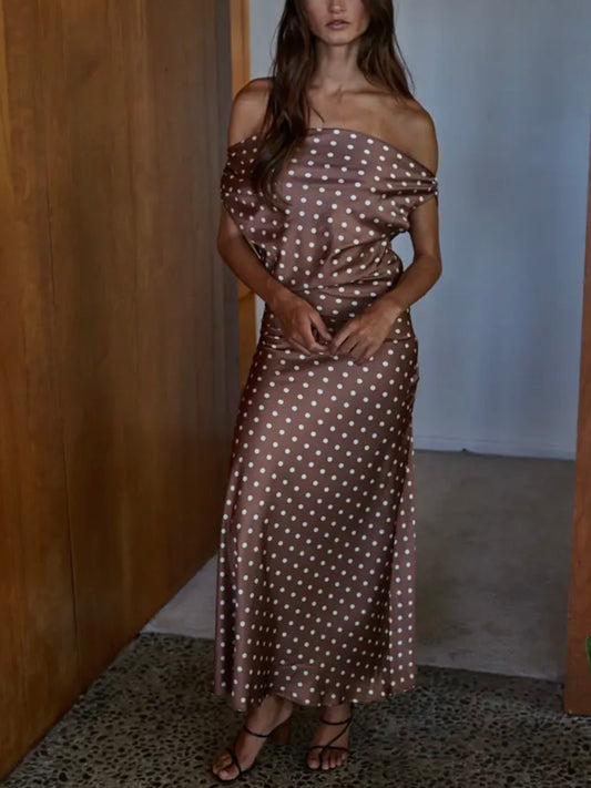 Chocolate Polka Dot Cowl Neck Maxi