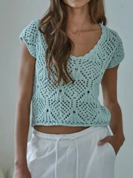 Mint Knit Sweater V-Neck Top