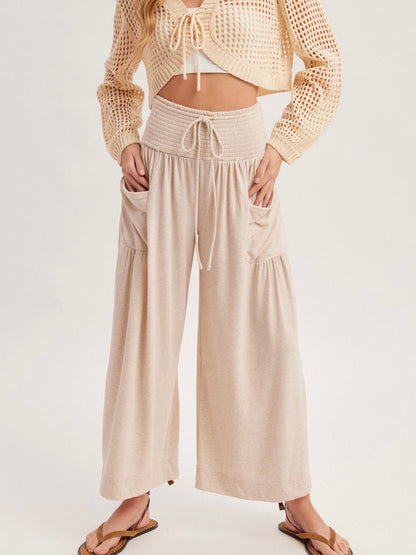Taupe Smocked Waist Knit Pants