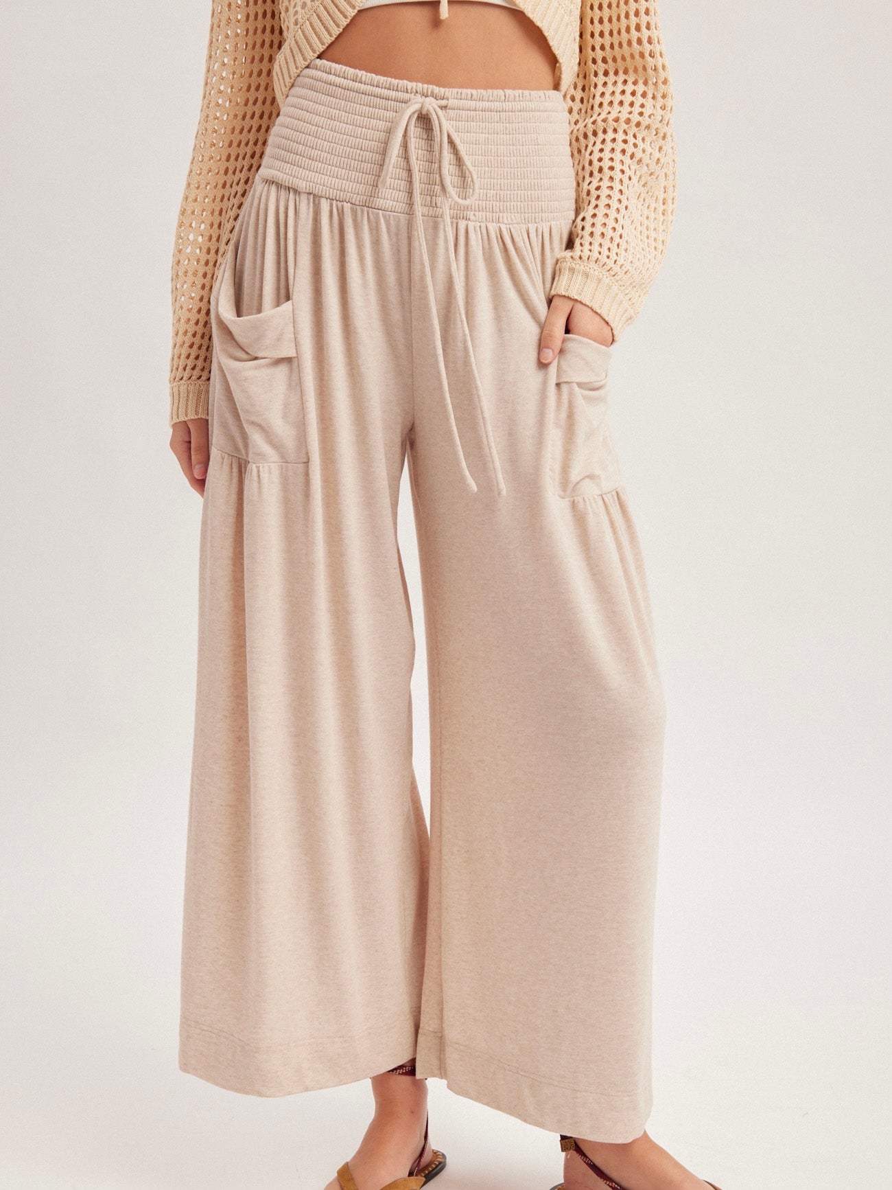 Taupe Smocked Waist Knit Pants