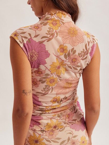 Floral dress with a neutral background