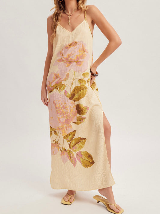 Yellow Flower Print Midi Dress