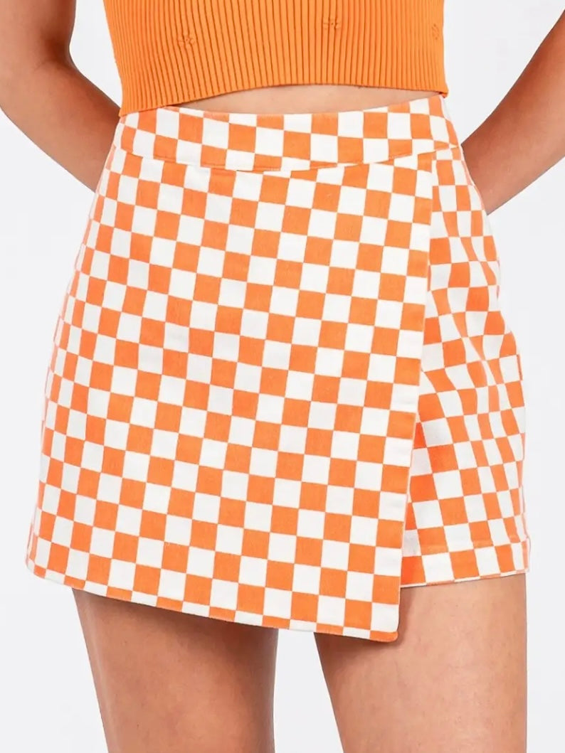 Orange Checkerboard Wrap Skort