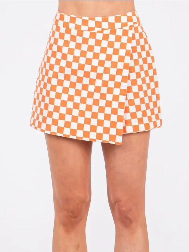 Orange Checkerboard Wrap Skort