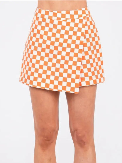 Orange Checkerboard Wrap Skort