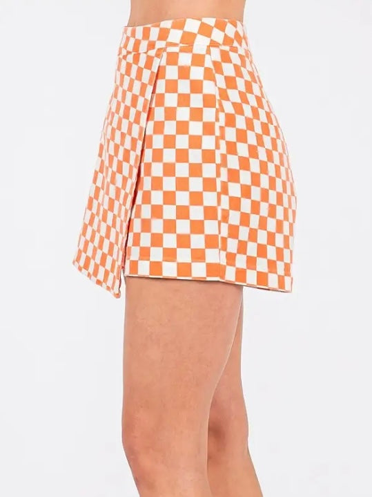 Orange Checkerboard Wrap Skort